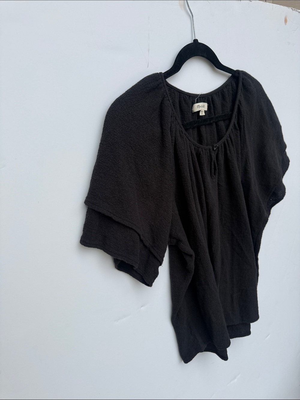 Madewell Black Textured Peasant Top
